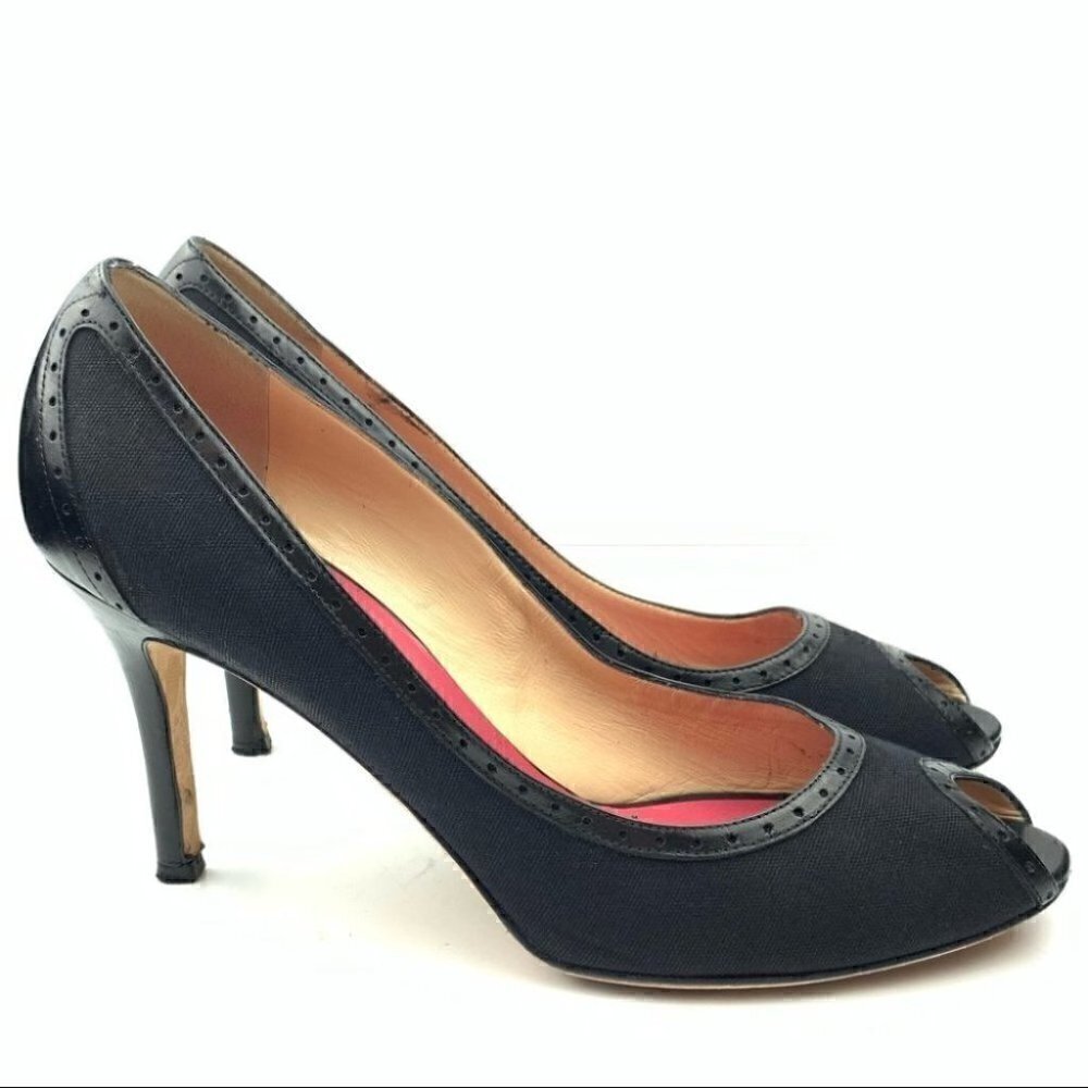 Kate Spade womens heels size 11 black Italian leather peep toe career